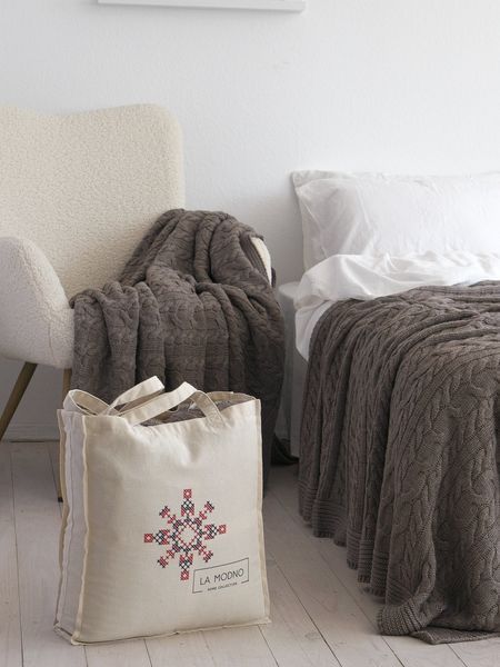 Покривало в'язане 170x240 LA MODNO GENOVA Mink (50% бавовна, 50% акрил) коричневе 200246 фото