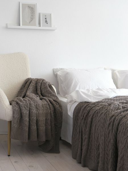 Покривало в'язане 170x240 LA MODNO GENOVA Mink (50% бавовна, 50% акрил) коричневе 200246 фото