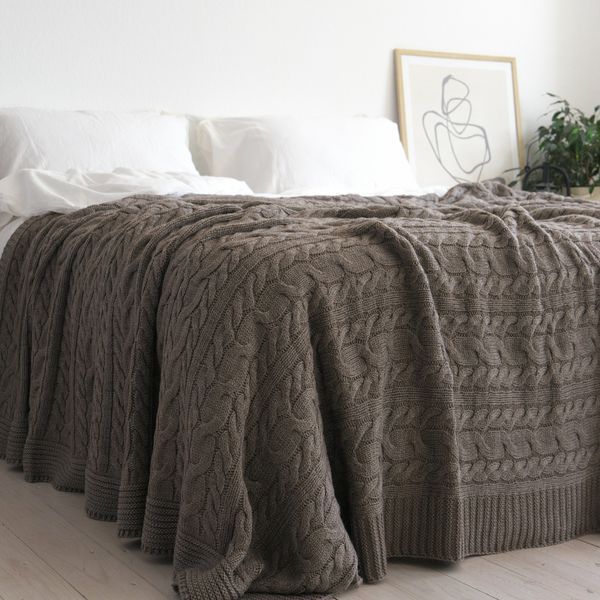 Покривало в'язане 170x240 LA MODNO GENOVA Mink (50% бавовна, 50% акрил) коричневе 200246 фото