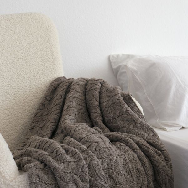 Покривало в'язане 170x240 LA MODNO GENOVA Mink (50% бавовна, 50% акрил) коричневе 200246 фото
