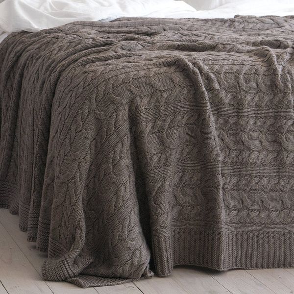 Покривало в'язане 170x240 LA MODNO GENOVA Mink (50% бавовна, 50% акрил) коричневе 200246 фото