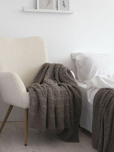 Покривало в'язане 220x240 LA MODNO GENOVA Mink (50% бавовна, 50% акрил) коричневе 200235 фото