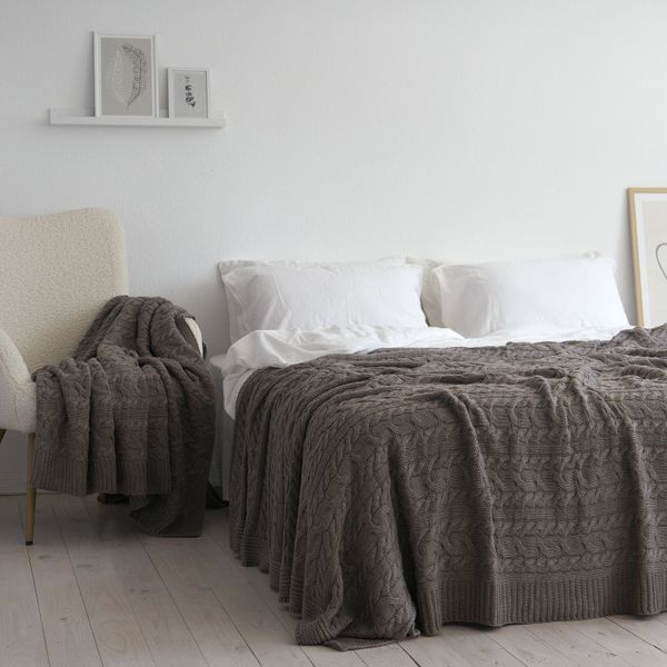 Покривало в'язане 220x240 LA MODNO GENOVA Mink (50% бавовна, 50% акрил) коричневе 200235 фото