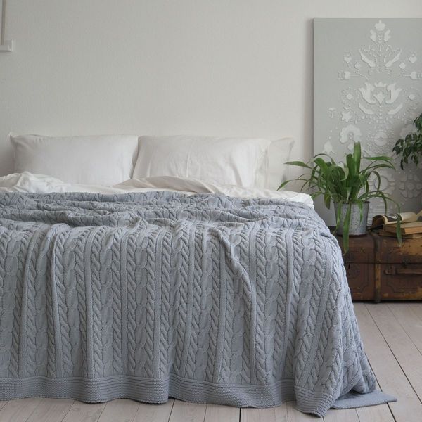 Покривало в'язане 170x240 LA MODNO GENOVA Sky Gray (50% бавовна, 50% акрил) сіро-небесне 200239 фото