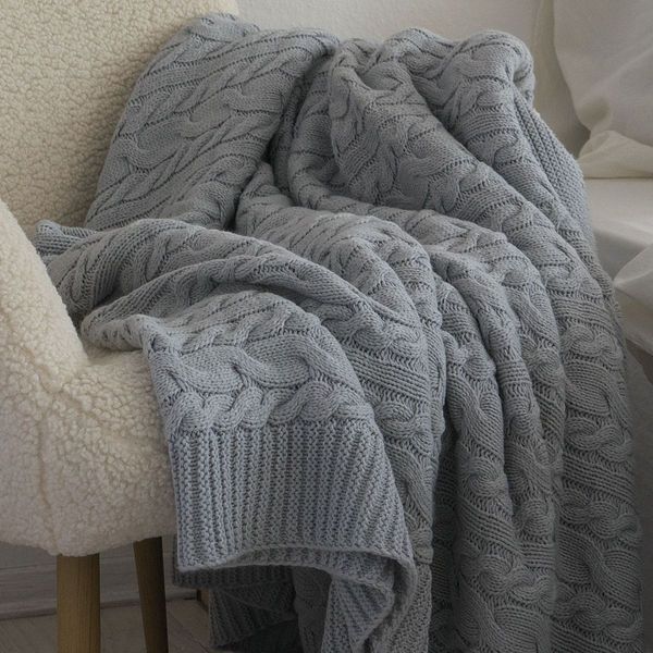 Покривало в'язане 170x240 LA MODNO GENOVA Sky Gray (50% бавовна, 50% акрил) сіро-небесне 200239 фото