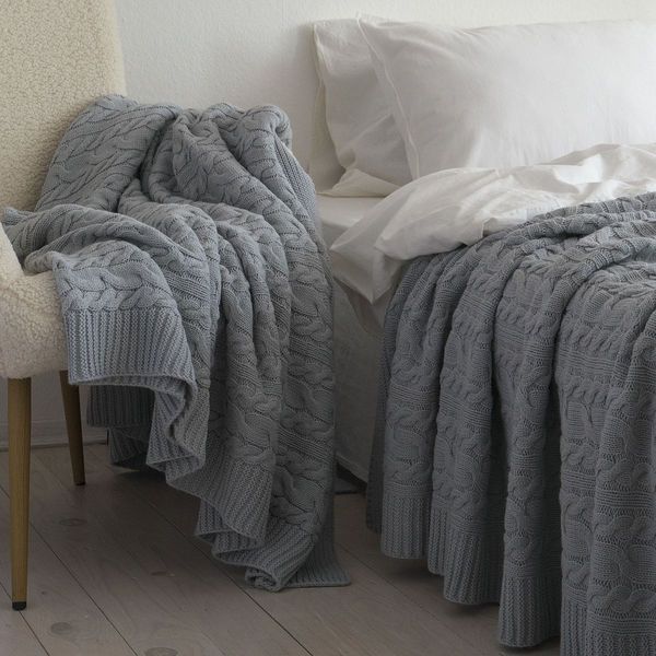 Покривало в'язане 170x240 LA MODNO GENOVA Sky Gray (50% бавовна, 50% акрил) сіро-небесне 200239 фото
