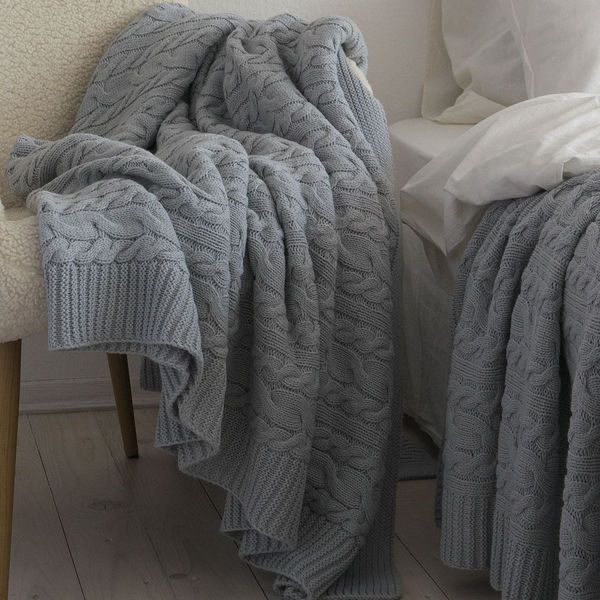 Покривало в'язане 170x240 LA MODNO GENOVA Sky Gray (50% бавовна, 50% акрил) сіро-небесне 200239 фото