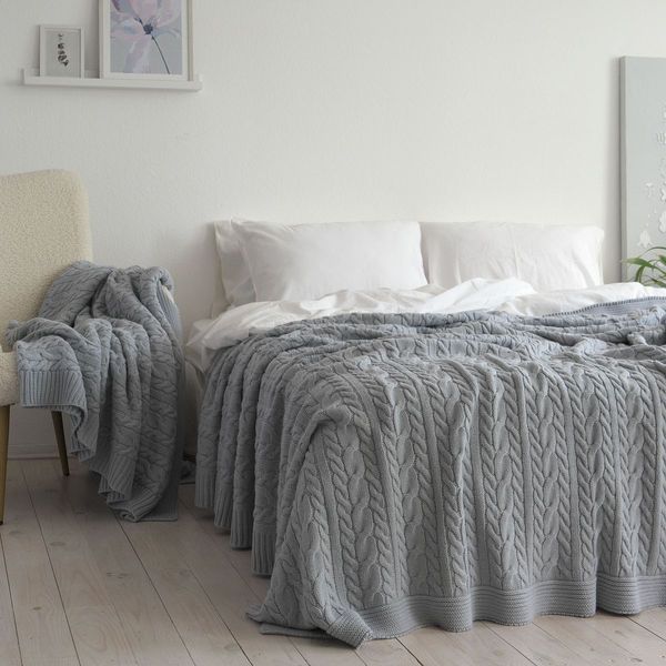 Покривало в'язане 170x240 LA MODNO GENOVA Sky Gray (50% бавовна, 50% акрил) сіро-небесне 200239 фото