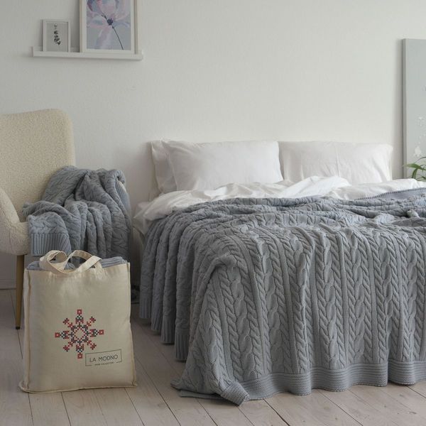 Покривало в'язане 170x240 LA MODNO GENOVA Sky Gray (50% бавовна, 50% акрил) сіро-небесне 200239 фото