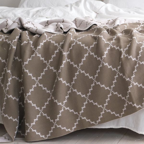 Покривало бавовняне 150x200 LA MODNO DIAMOND Dark Beige-Beige (100% бавовна) бежеве 200177 фото