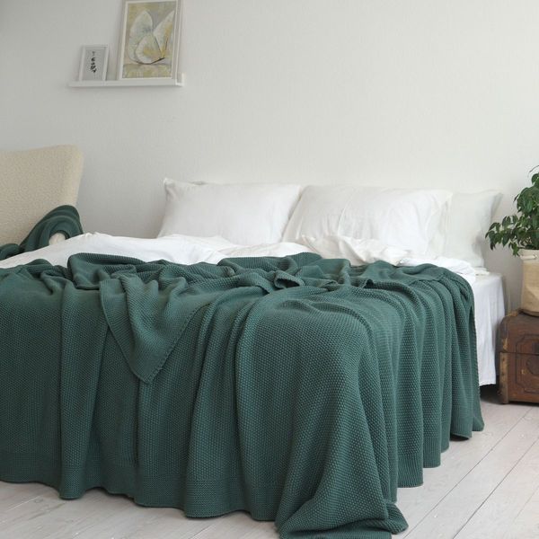 Покривало в'язане 220x240 LA MODNO CORN Duck Green (50% бавовна, 50% акрил) зелене 200414 фото