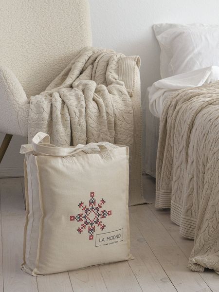 Покривало в'язане 220x240 LA MODNO Genova Vanilla Cream (50% бавовна, 50% акрил) ванільно-бежеве   200245 фото