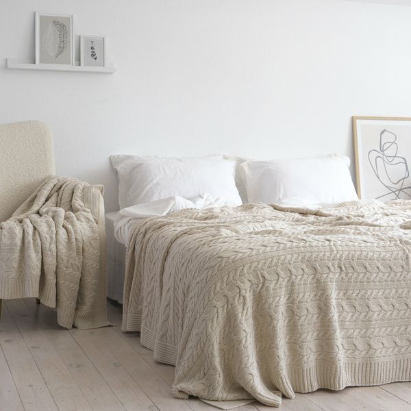 Покривало в'язане 220x240 LA MODNO Genova Vanilla Cream (50% бавовна, 50% акрил) ванільно-бежеве   200245 фото