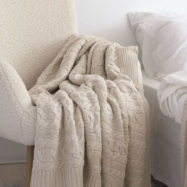 Покривало в'язане 220x240 LA MODNO Genova Vanilla Cream (50% бавовна, 50% акрил) ванільно-бежеве   200245 фото