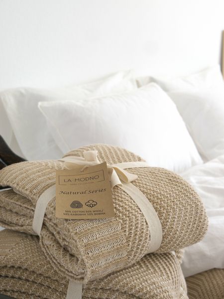 Покривало 220x240 LA MODNO WoolCotton Balance Champagne Beige (50% вовна, 50% бавовна) бежеве 200428 фото