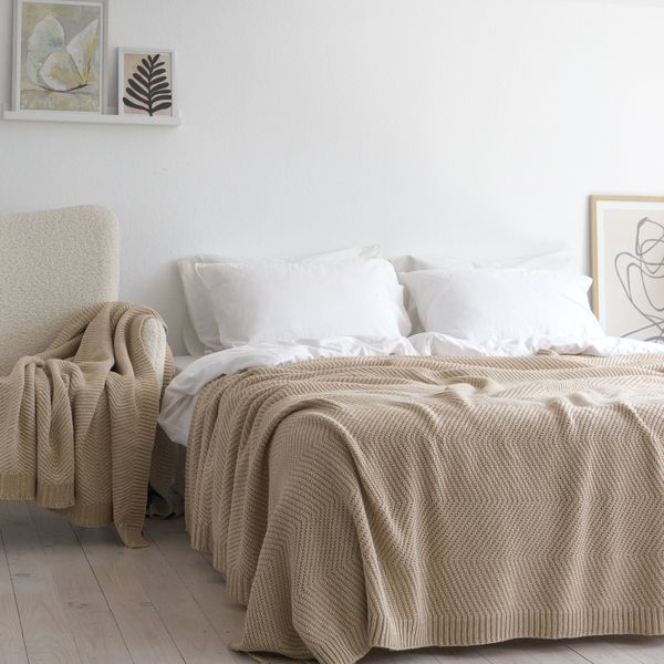 Покривало 220x240 LA MODNO WoolCotton Balance Champagne Beige (50% вовна, 50% бавовна) бежеве 200428 фото
