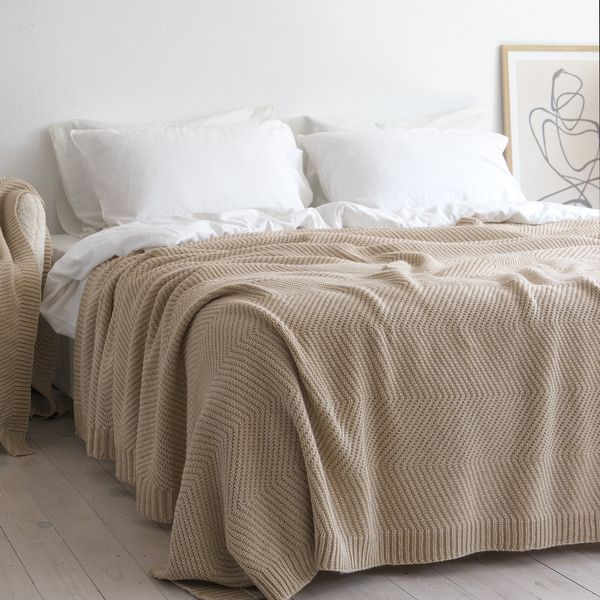Покривало 220x240 LA MODNO WoolCotton Balance Champagne Beige (50% вовна, 50% бавовна) бежеве 200428 фото