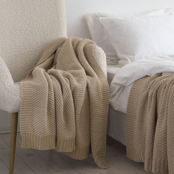 Покривало 220x240 LA MODNO WoolCotton Balance Champagne Beige (50% вовна, 50% бавовна) бежеве 200428 фото