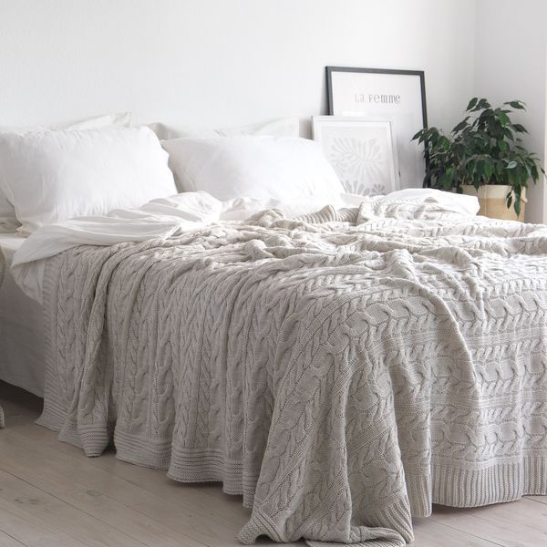Покривало в'язане 170x240 LA MODNO Genova Natural Linen (50% бавовна, 50% акрил) лляне 200264 фото