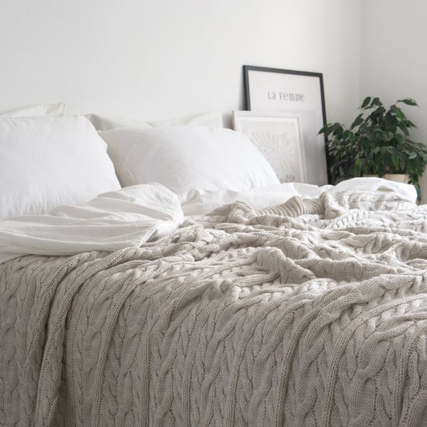 Покривало в'язане 170x240 LA MODNO Genova Natural Linen (50% бавовна, 50% акрил) лляне 200264 фото