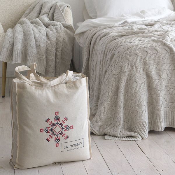 Покривало в'язане 170x240 LA MODNO Genova Natural Linen (50% бавовна, 50% акрил) лляне 200264 фото