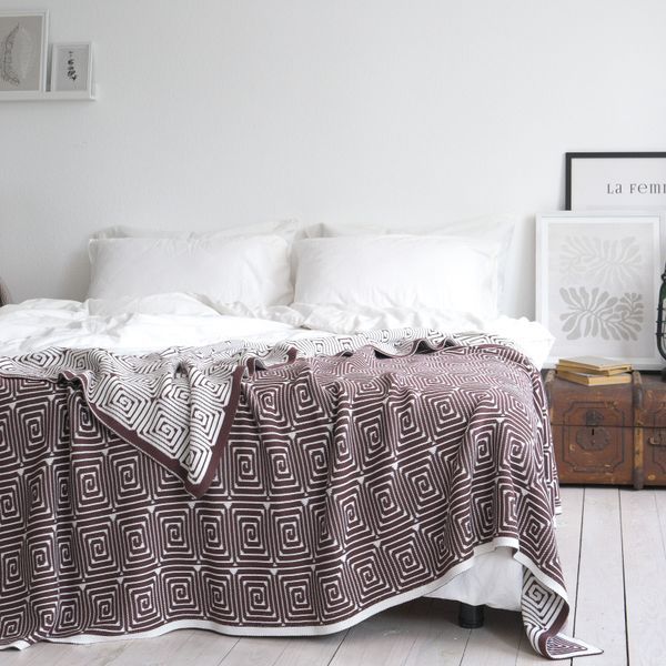 Покривало бавовняне 150x200 LA MODNO MONOGRAM Brown-Ecru (100% бавовна) коричневе 200186 фото